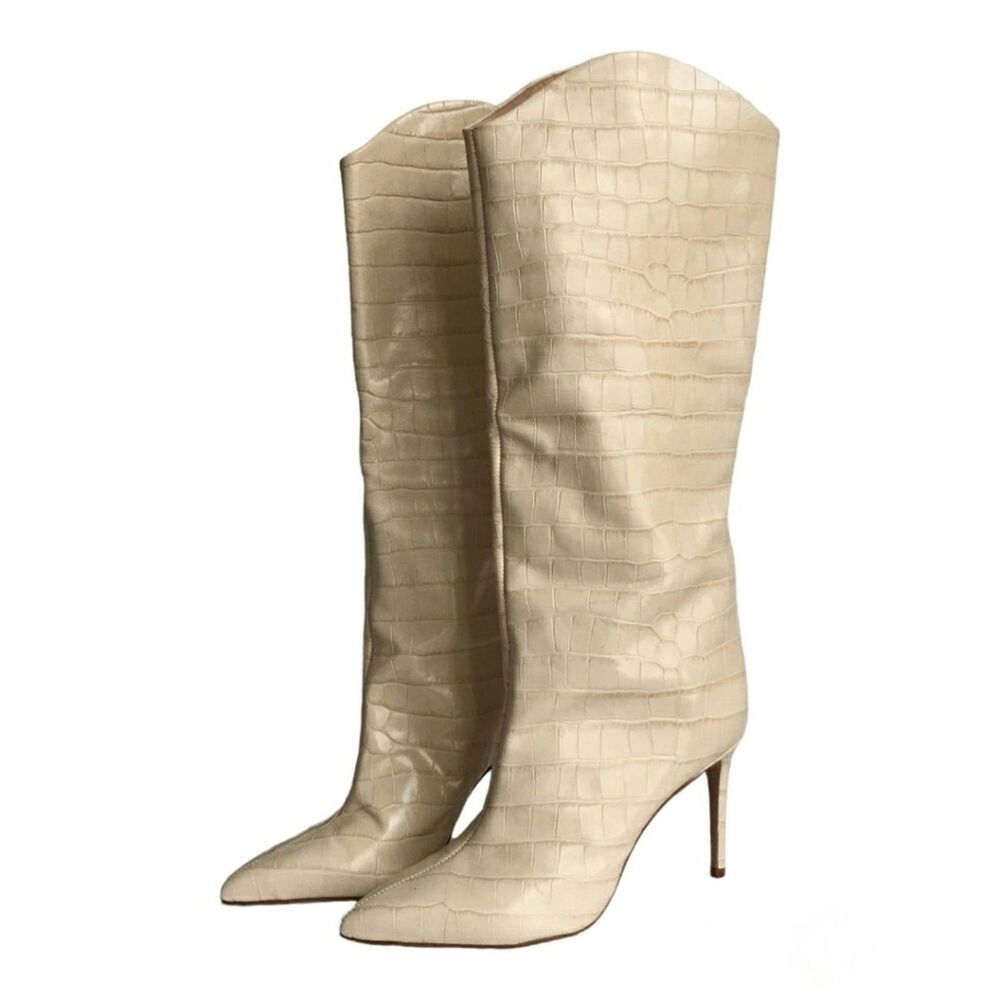 Schutz Maryana Cream Croc Embossed Knee Boot Women's Size 10.5 New